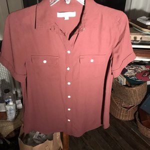 Ann Taylor XS Blouse Short Sleeve Brown Sheer